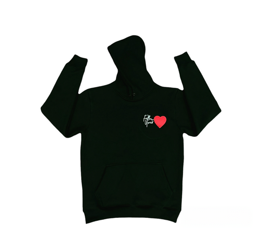 Follow your heart embroidered hoodie. Black/Red &White